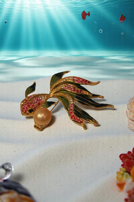 Fortune Koi Pearl Brooch